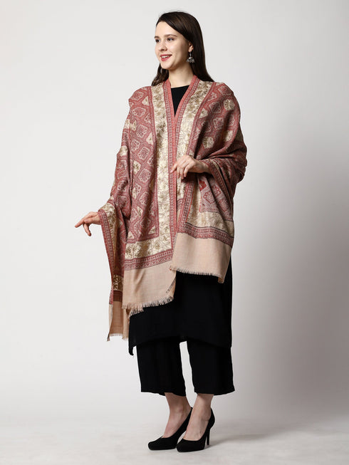 Women's Aari Embroidery Jammawar Wool Shawl